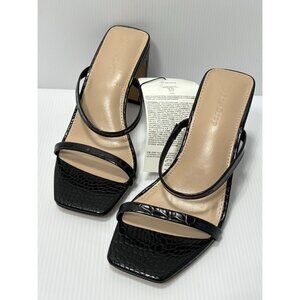 The Drop Womens Avery Square Toe Two Strap High Heel Sandal Black 6.5 US Heels